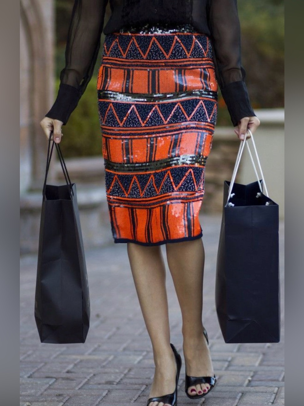 Endless Rose Aztec Patterned Sequin Pencil Skirt - Women